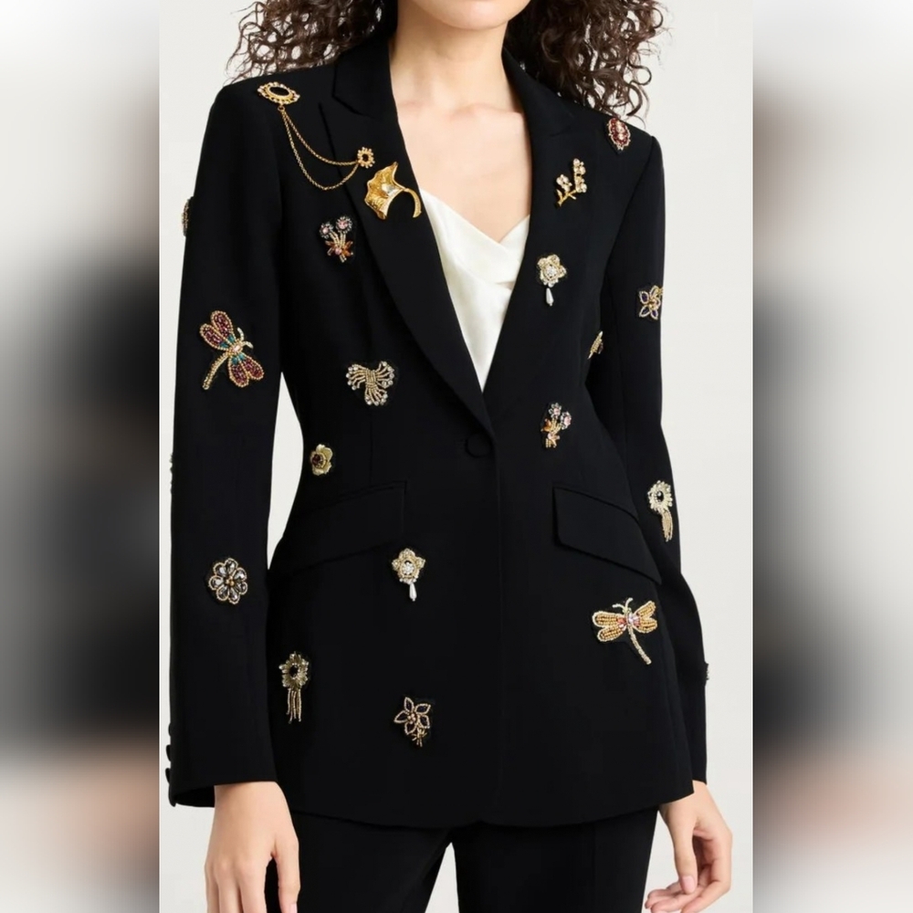 Cinq à Sept Black Blazer with Gold and Multicolor Embellishments